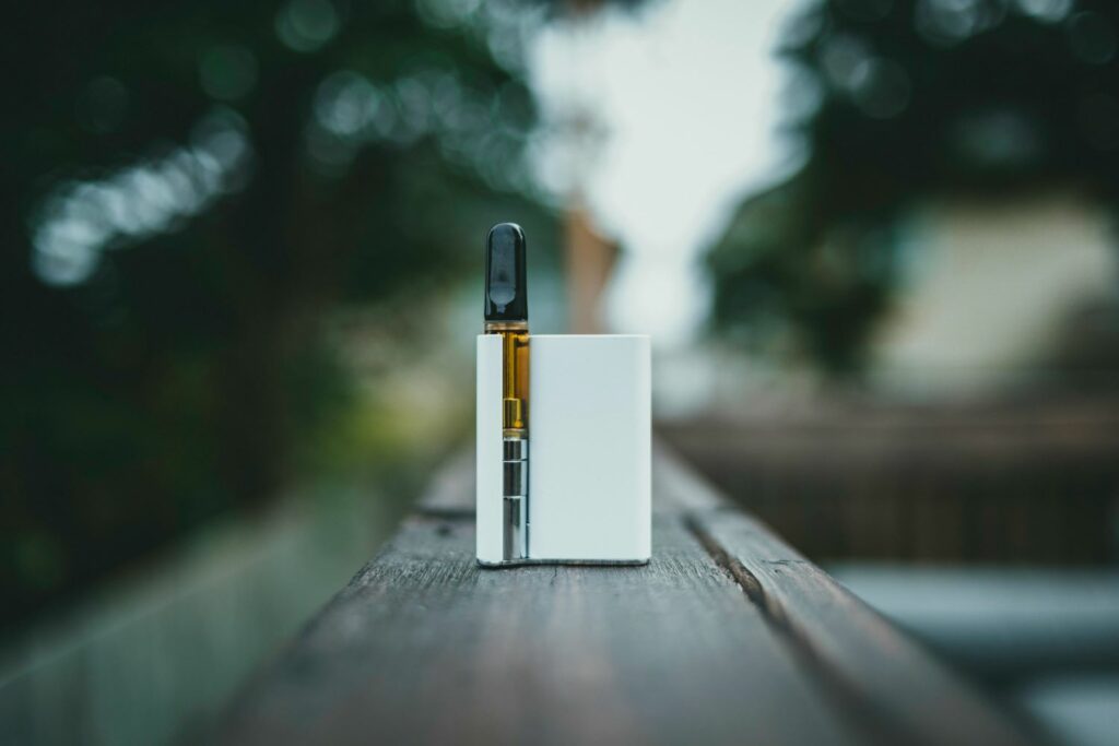 cigarette electronique sur du bois dans la nature